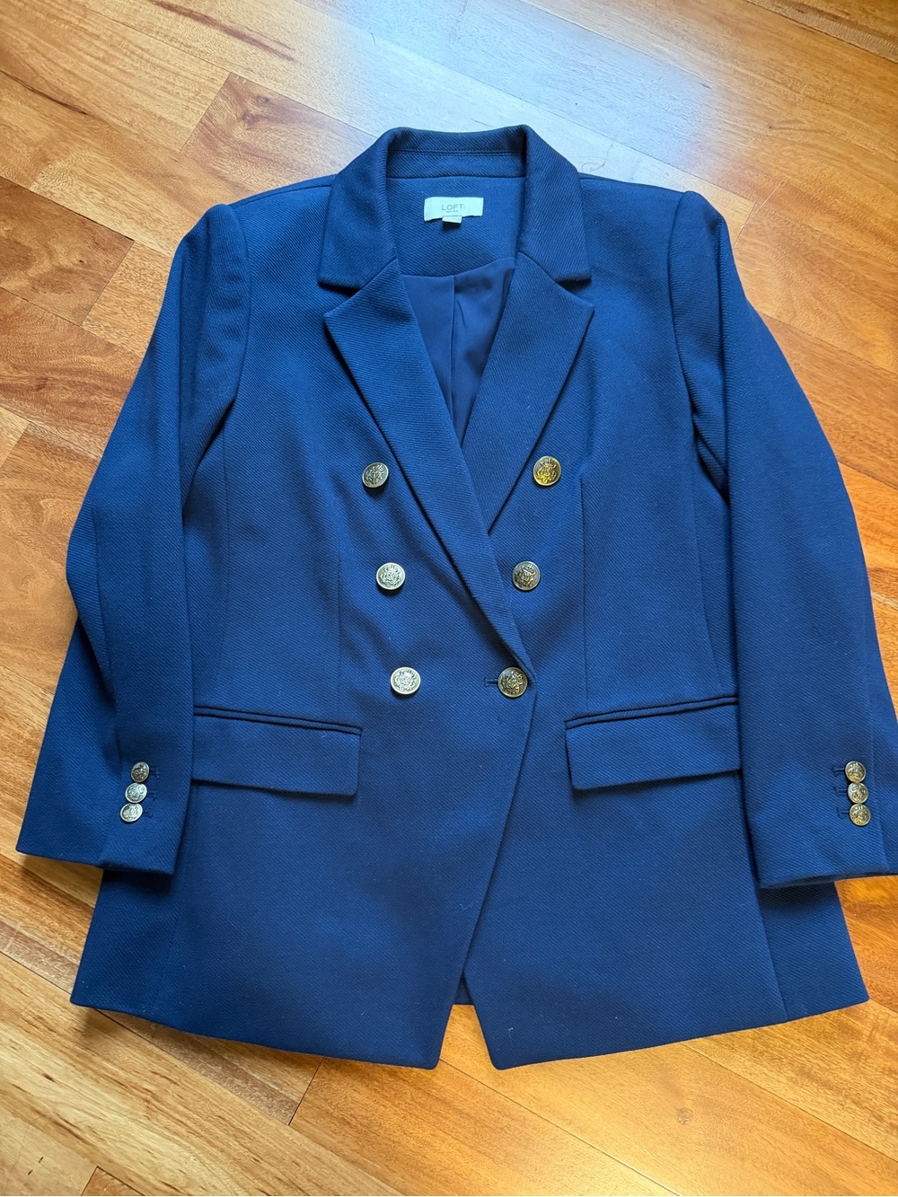 LOFT Navy Double-Breasted Gold-Button Blazer